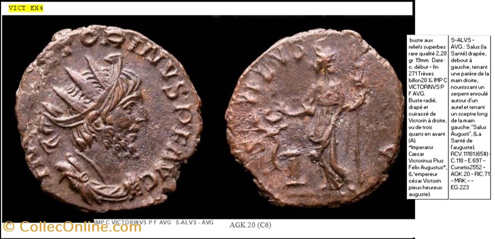 monnaies antiques romaines imperiales et republicaines treves victorin salus avg imp c victorinvs p f avg