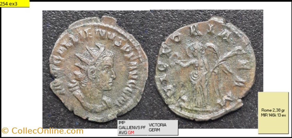 monnaies antiques romaines imperiales et republicaines rome gallien victoria germ imp gallienvs pf avg gm