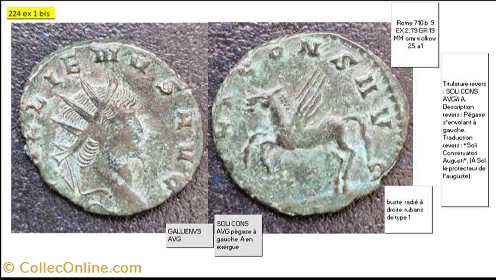 monnaies antiques romaines imperiales et republicaines rome gallien soli cons avg pegase a gauche a en exergue gallienvs avg
