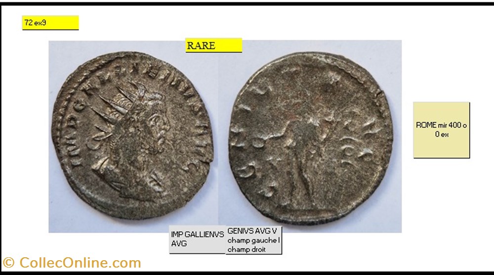 ROME GALLIEN GENIVS AVG V champ gauche I champ droit IMP GALLIENVS AVG monnaies antiques romaines imperiales et republicaines rome gallien genivs avg v champ gauche i champ droit imp gallienvs avg