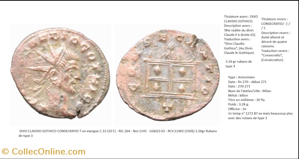 MILAN CLAUDE II CONSECRATIO AUTEL T EN EXERGUE DIVO CLAVDIO GOTHICO monnaies antiques romaines imperiales et republicaines milan claude ii consecratio autel t en exergue divo clavdio gothico
