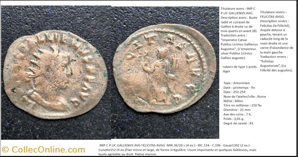 ROME GALLIEN FELICITAS AVG IMP CP LIC GALLIENUS AVG monnaies antiques romaines imperiales et republicaines rome gallien felicitas avg imp cp lic gallienus avg