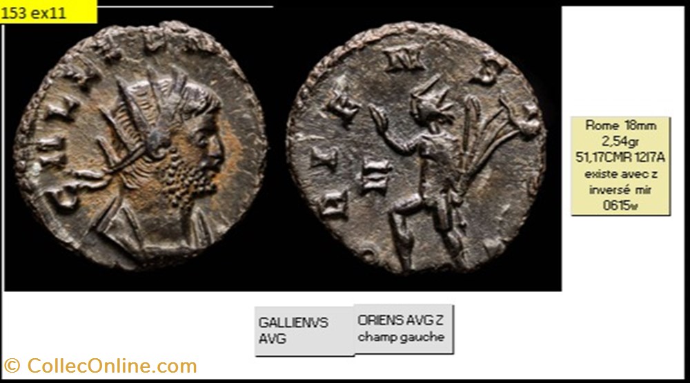 ROME GALLIEN ORIENS AVG Z champ gauche GALLIENVS AVG monnaies antiques romaines imperiales et republicaines rome gallien oriens avg z champ gauche gallienvs avg