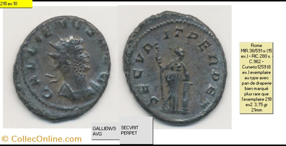monnaies antiques romaines imperiales republicaines rome gallien secvrit perpet gallienvs avg
