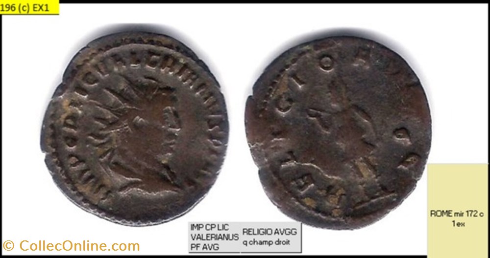 ROME VALERIEN 1ER RELIGIO AVGG q champ droit IMP CP LIC VALERIANUS PF AVG monnaies antiques romaines imperiales et republicaines rome valerien 1er religio avgg q champ droit imp cp lic valerianus pf avg