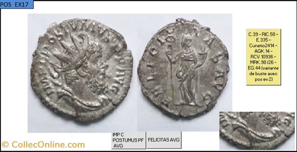 TREVES POSTUME FELICITAS AVG IMP C POSTUMUS PF AVG monnaies antiques romaines imperiales et republicaines treves postume felicitas avg imp c postumus pf avg