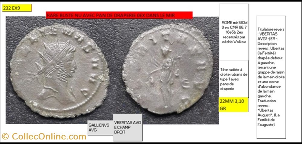 ROME GALLIEN VBERITAS AVG E CHAMP DROIT GALLIENVS AVG monnaies antiques romaines imperiales et republicaines rome gallien vberitas avg e champ droit gallienvs avg