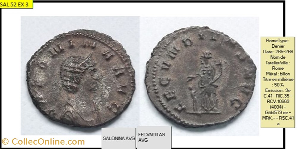monnaies antiques romaines imperiales et republicaines rome salonine fecvnditas avg salonina avg denier