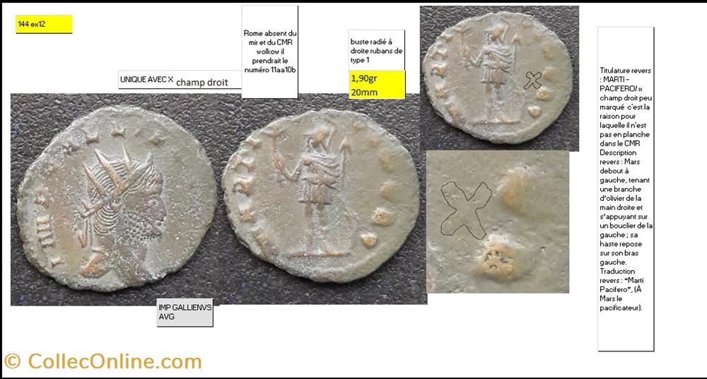 monnaies antiques romaines imperiales et republicaines rome gallien marti pacifero x champ droit imp gallienvs avg