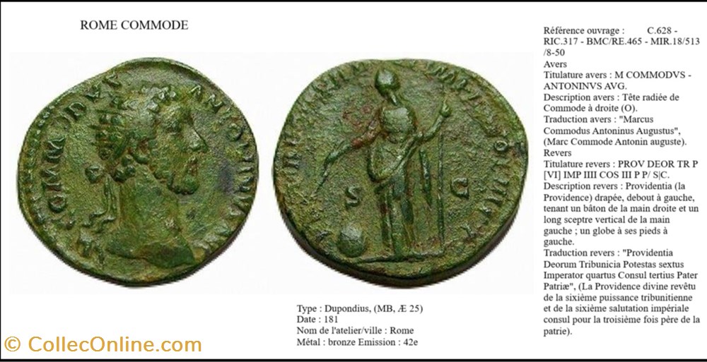 monnaies antiques romaines imperiales et republicaines rome commode prov deor tr p vi imp iiii cos iii p p s c m commodvs antoninvs avg