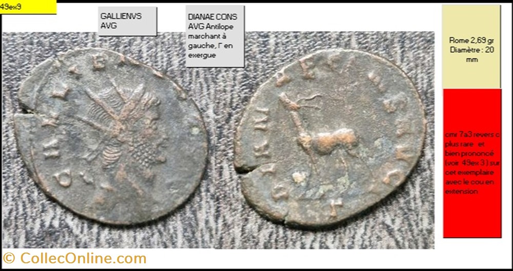 monnaies antiques romaines imperiales et republicaines rome gallien dianae cons avg antilope marchant a gauche en exergue gallienvs avg
