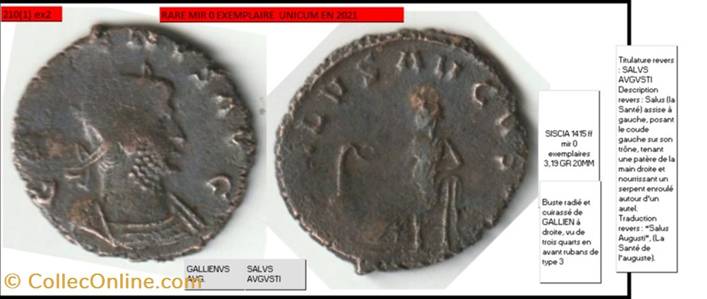 monnaies antiques romaines imperiales et republicaines siscia gallien salvs avgvsti gallienvs avg