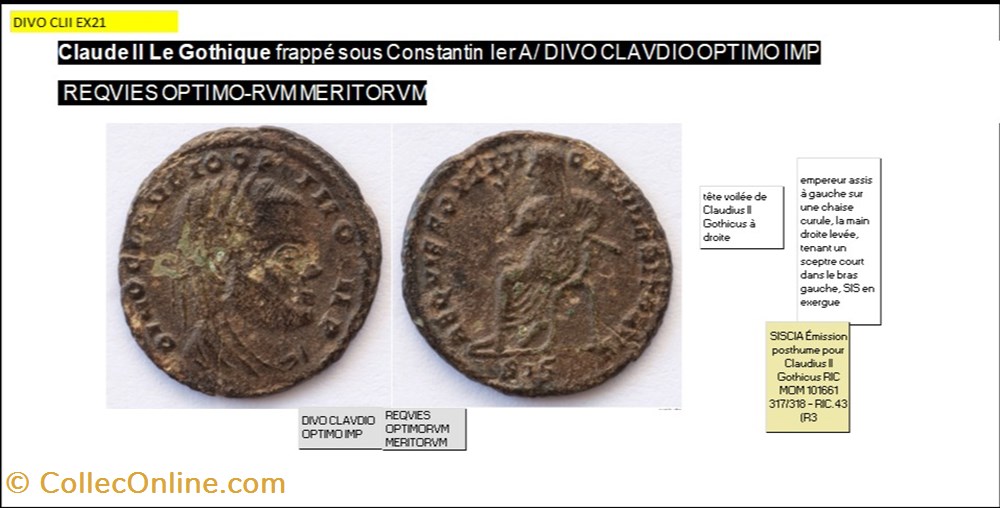 SISCIA CLAUDE II OPTIMORVM MERITORVM DIVO CLAVDIO OPTIMO IMP SIS EN EXERGUE monnaies antiques romaines imperiales et republicaines siscia claude ii optimorvm meritorvm divo clavdio optimo imp sis en exergue