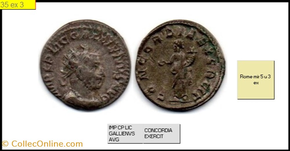 monnaies antiques romaines imperiales et republicaines rome gallien concordia exercit imp cp lic gallienvs avg