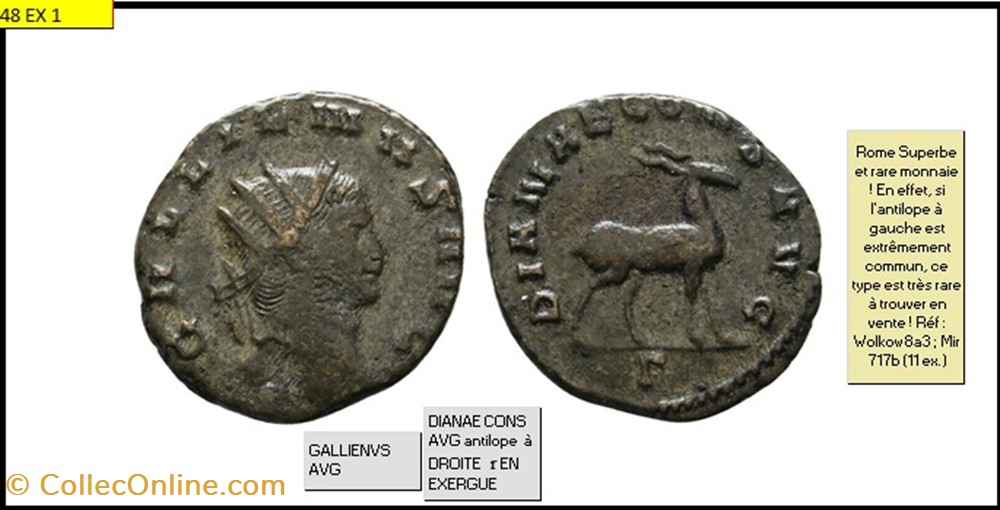 ROME GALLIEN DIANAE CONS AVG antilope à DROITE r EN EXERGUE GALLIENVS AVG monnaies antiques romaines imperiales et republicaines rome gallien dianae cons avg antilope a droite r en exergue gallienvs avg