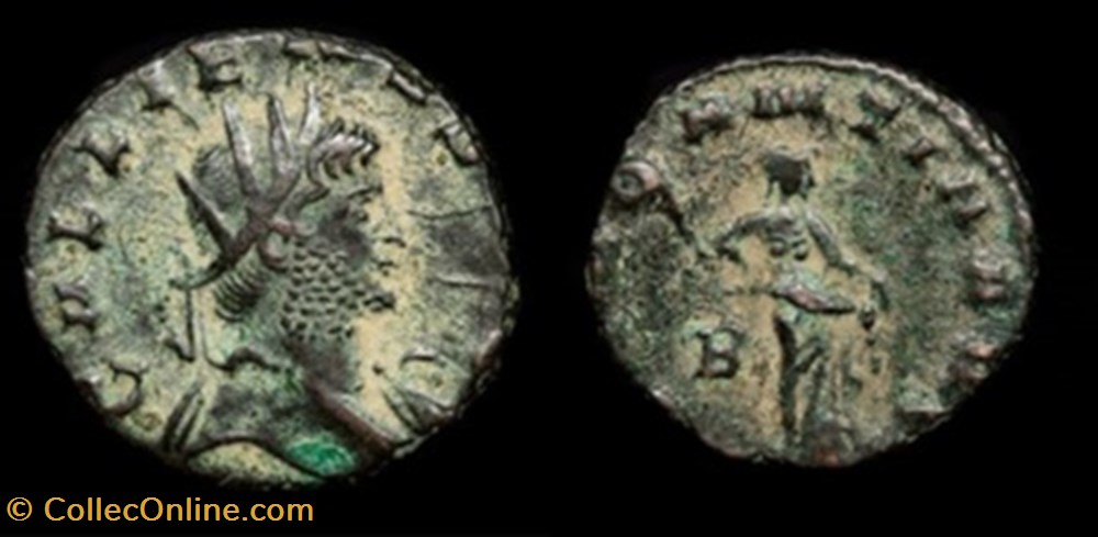 ROME GALLIEN ABVNDANTIA AVG/ B champ gauche GALLIENUS AVG monnaies antiques romaines imperiales et republicaines rome gallien abvndantia avg b champ gauche gallienus avg
