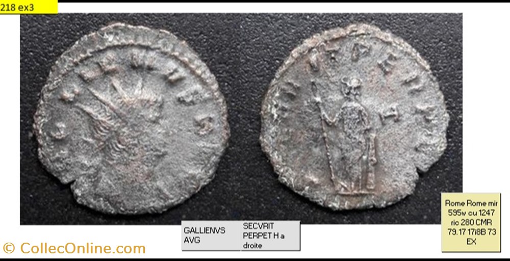 monnaies antiques romaines imperiales republicaines rome gallien secvrit perpet h champ droit gallienvs avg