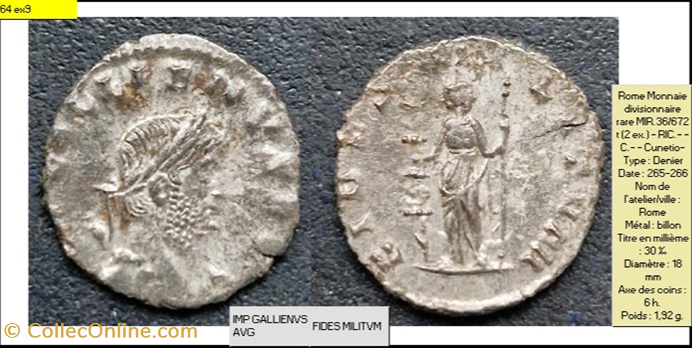 ROME GALLIEN FIDES MILITVM IMP GALLIENVS AVG monnaies antiques romaines imperiales et republicaines rome gallien fides militvm imp gallienvs avg