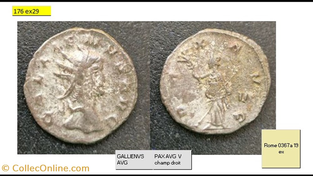 monnaies antiques romaines imperiales et republicaines rome gallien pax avg v champ droit gallienvs avg