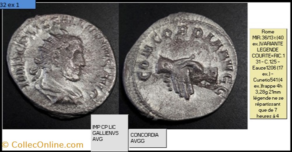ROME GALLIEN CONCORDIA AVGG IMP CP LIC GALLIENVS AVG monnaies antiques romaines imperiales et republicaines rome gallien concordia avgg imp cp lic gallienvs avg