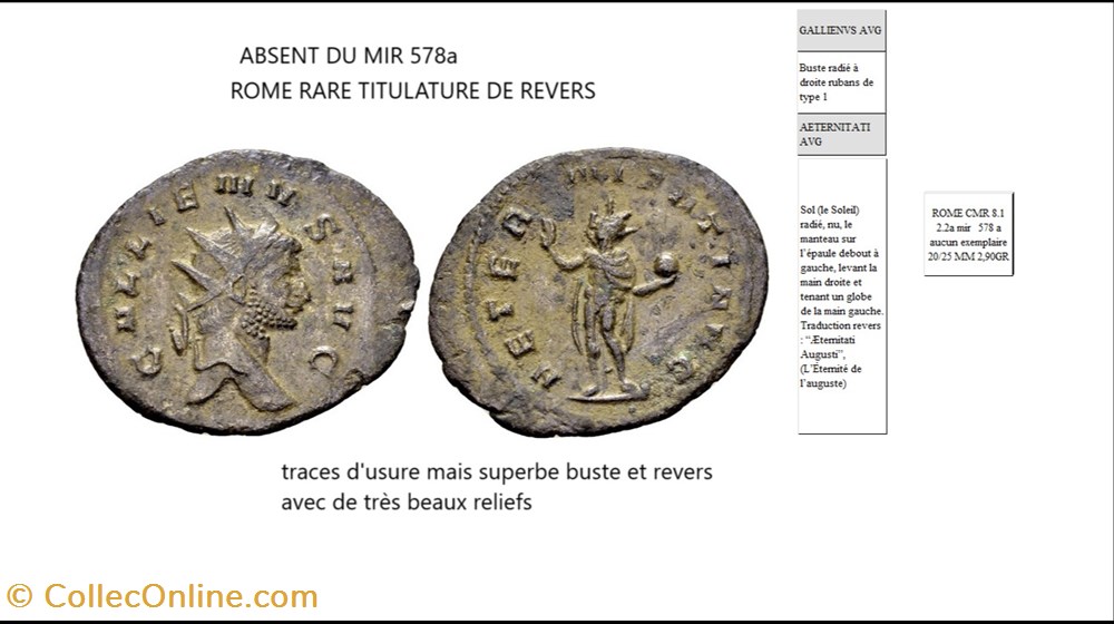 ROME GALLIEN AETERNITATI AVG GALLIENVS AVG monnaies antiques romaines imperiales republicaines rome gallien aeternitati avg gallienvs avg