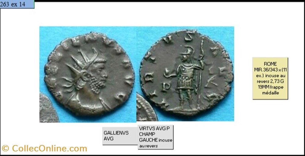 ROME GALLIEN VIRTVS AVG P CHAMP GAUCHE incuse au revers GALLIENUS AVG monnaies antiques romaines imperiales et republicaines rome gallien virtvs avg p champ gauche incuse au revers gallienus avg