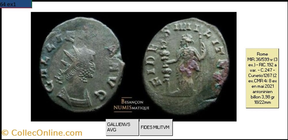 monnaies antiques romaines imperiales et republicaines rome gallien fides militvm gallienvs avg