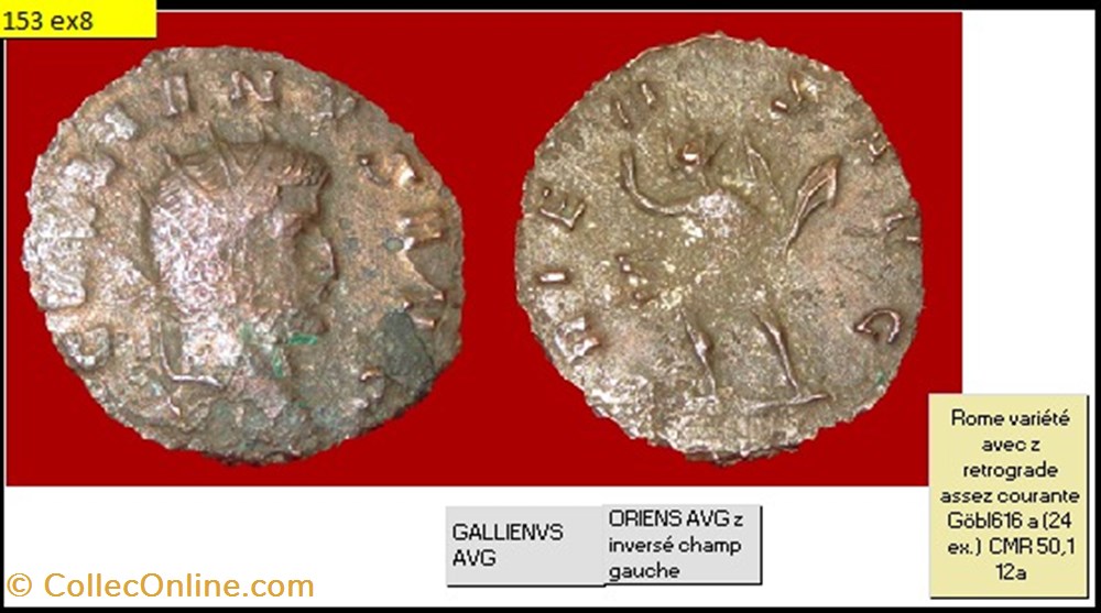 monnaies antiques romaines imperiales republicaines rome gallien oriens avg z retrograde champ gauche gallienvs avg