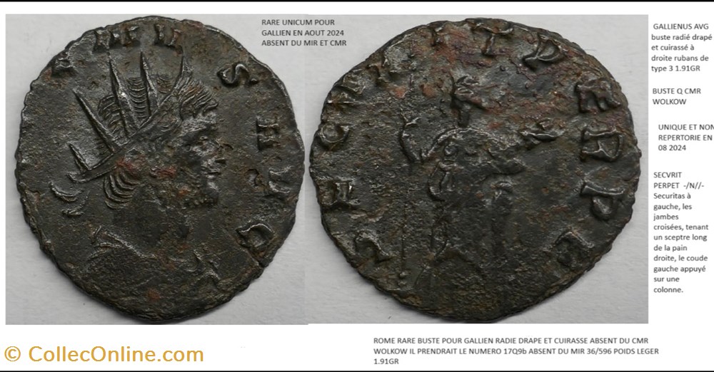 monnaies antiques romaines imperiales republicaines rome gallien secvrit perpet n champ droit gallienvs avg