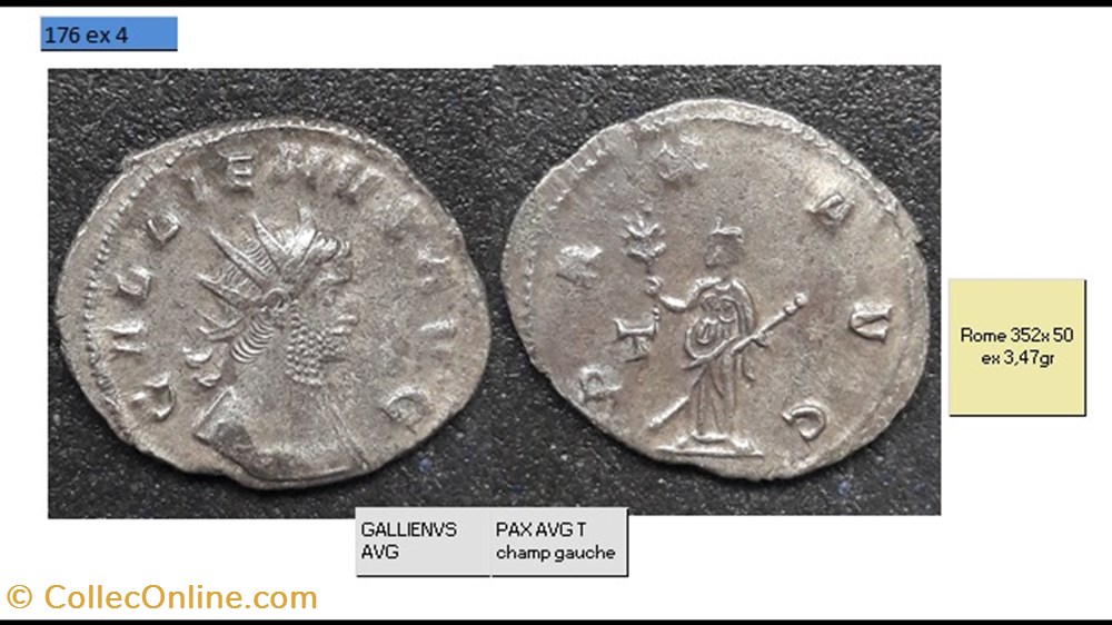 monnaies antiques romaines imperiales et republicaines rome gallien pax avg t champ gauche gallienvs avg