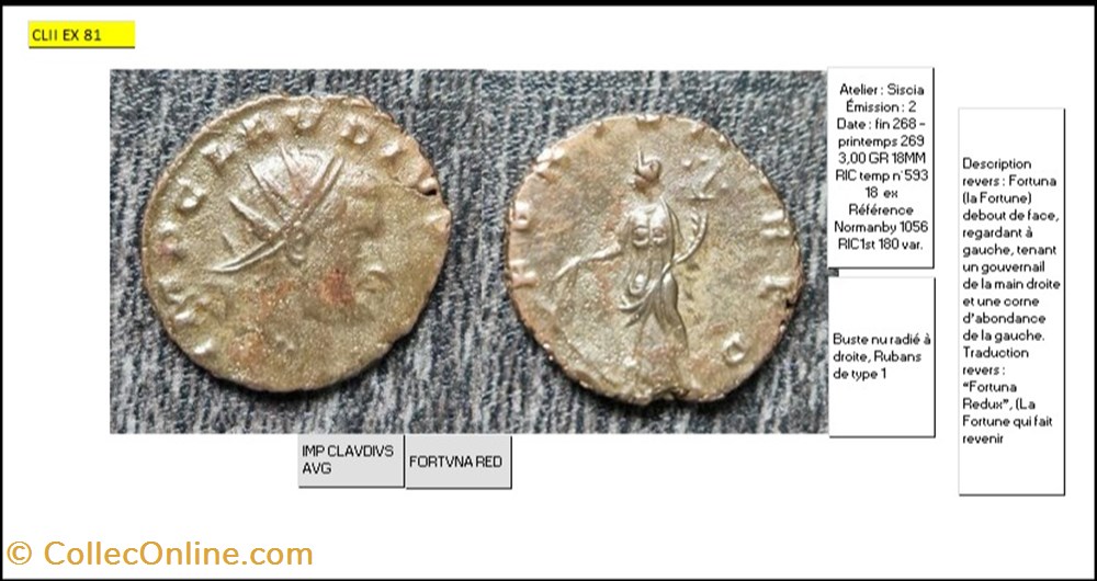 SISCIA CLAUDE II FORTVNA RED IMP CLAVDIVS AVG monnaies antiques romaines imperiales et republicaines siscia claude ii fortvna red imp clavdivs avg