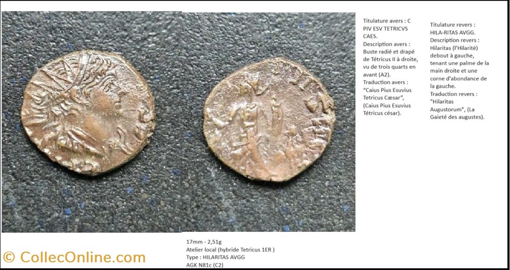 IMITATION TETRICUS II HILARITAS AVGG C PIV ESV TETRICVS CAES (TETRICUS I) monnaies antiques romaines imperiales republicaines imitation tetricus ii hilaritas avgg c piv esv tetricvs caes tetricus i