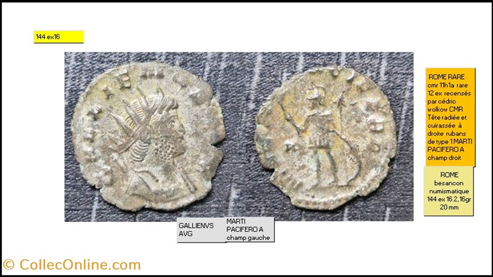 ROME GALLIEN MARTI PACIFERO A champ gauche GALLIENVS AVG monnaies antiques romaines imperiales et republicaines rome gallien marti pacifero a champ gauche gallienvs avg