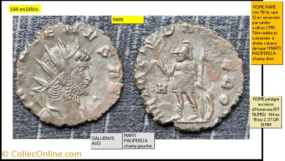 ROME GALLIEN MARTI PACIFERO A champ gauche GALLIENVS AVG monnaies antiques romaines imperiales et republicaines rome gallien marti pacifero a champ gauche gallienvs avg