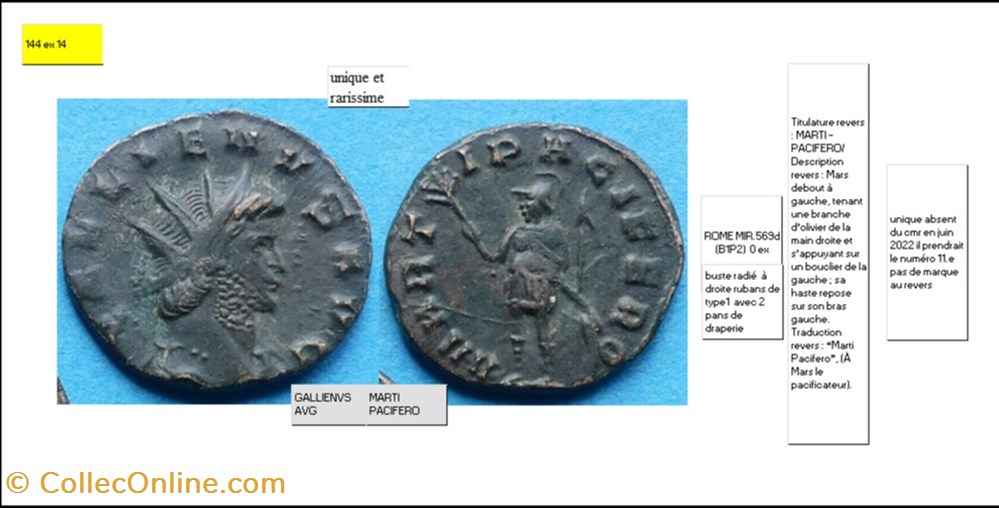 ROME GALLIEN MARTI PACIFERO GALLIENVS AVG monnaies antiques romaines imperiales et republicaines rome gallien marti pacifero gallienvs avg