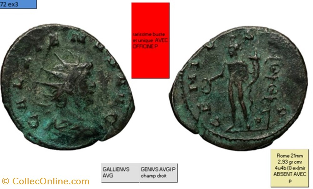 monnaies antiques romaines imperiales et republicaines rome gallien genivs avg p champ droit gallienvs avg