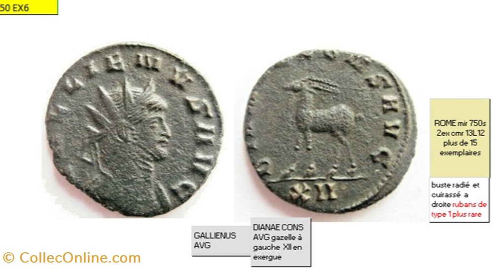 ROME GALLIEN DIANAE CONS AVG gazelle à gauche XII en exergue GALLIENUS AVG monnaies antiques romaines imperiales et republicaines rome gallien dianae cons avg gazelle a gauche xii en exergue gallienus avg