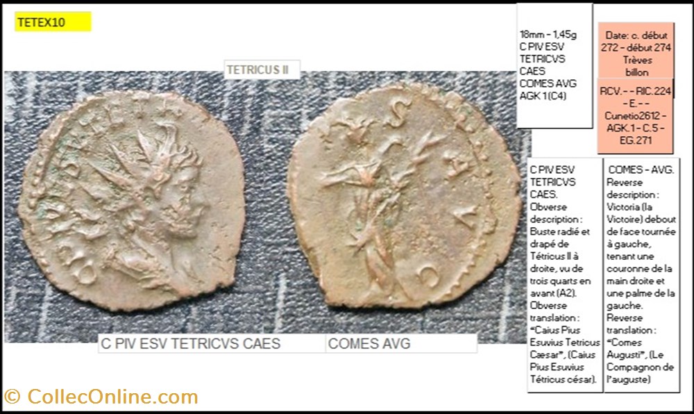 TREVES TETRICUS II COMES AVG C PIV ESV TETRICVS CAES monnaies antiques romaines imperiales republicaines treves tetricus ii comes avg c piv esv tetricvs caes