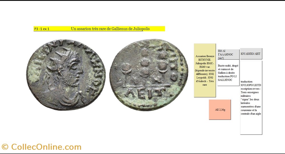 PROVINCIALE GALLIEN BITHYNIE JULIOPOLIS IOYΛΙOΠΟ/ΛEIT ΠΟ ΛI ΓAΛΛHNOC monnaies antiques romaines provinciales provinciale gallien bithynie juliopolis ioy o eit i a hnoc