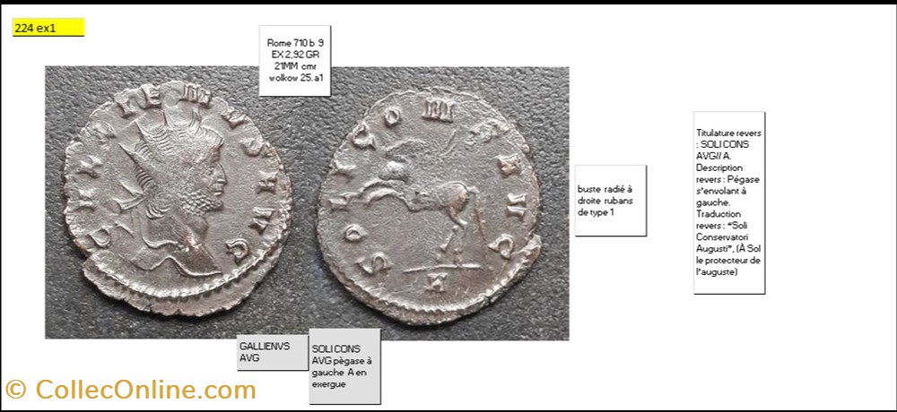 monnaies antiques romaines imperiales et republicaines rome gallien soli cons avg pegase a gauche a en exergue gallienvs avg