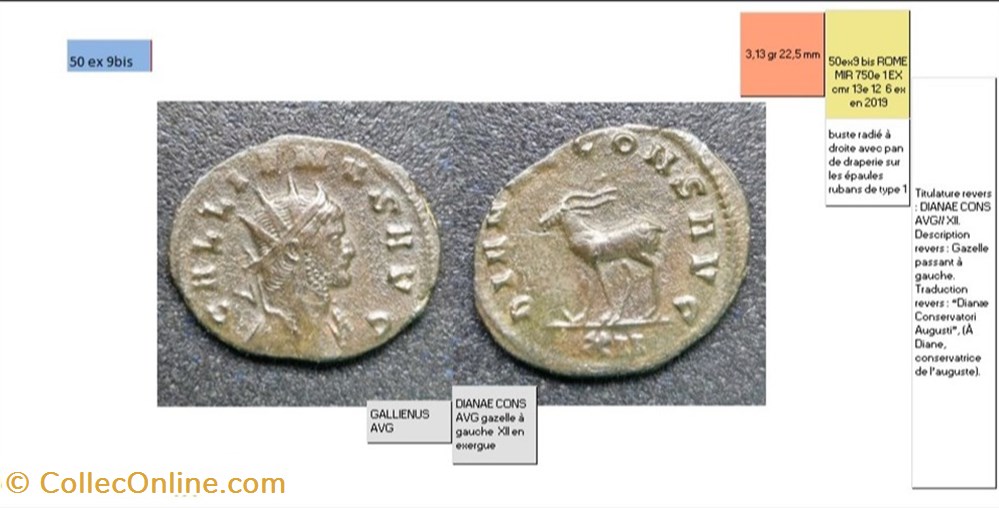 monnaies antiques romaines imperiales et republicaines rome gallien dianae cons avg gazelle a gauche xii en exergue gallienus avg