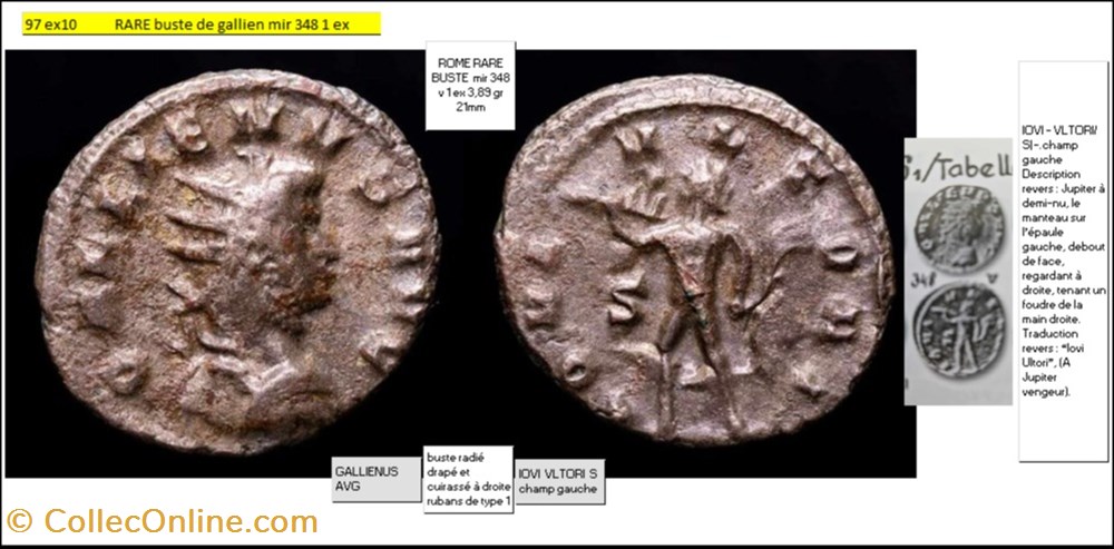 ROME GALLIEN IOVI VLTORI S champ gauche GALLIENUS AVG monnaies antiques romaines imperiales et republicaines rome gallien iovi vltori s champ gauche gallienus avg