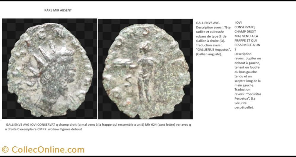 ROME GALLIEN IOVI CONSERVAT Q CHAMP DROIT GALLIENUS AVG monnaies antiques romaines imperiales et republicaines rome gallien iovi conservat q champ droit gallienus avg