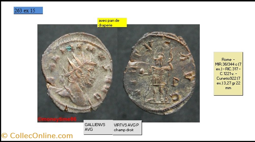 monnaies antiques romaines imperiales et republicaines rome gallien virtvs avg p champ droit gallienvs avg