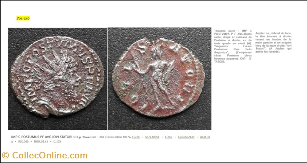 TREVES POSTUME IOVI STATORI IMP C POSTUMUS PF AVG monnaies antiques romaines imperiales et republicaines treves postume iovi statori imp c postumus pf avg