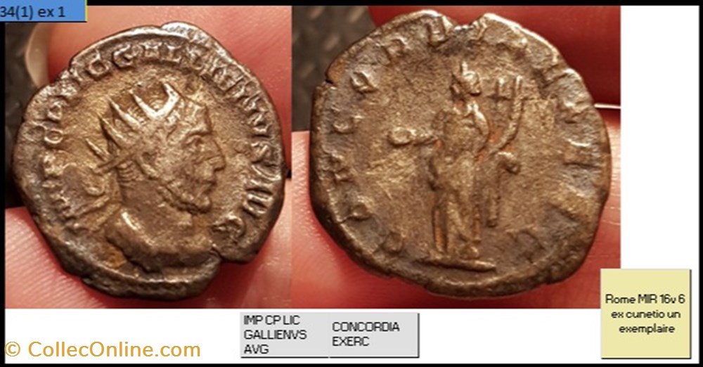 monnaies antiques romaines imperiales et republicaines rome gallien concordia exerc imp cp lic gallienvs avg