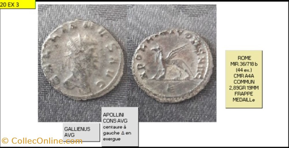 monnaies antiques romaines imperiales et republicaines rome gallien apollini cons avg griffon a gauche en exergue gallienus avg