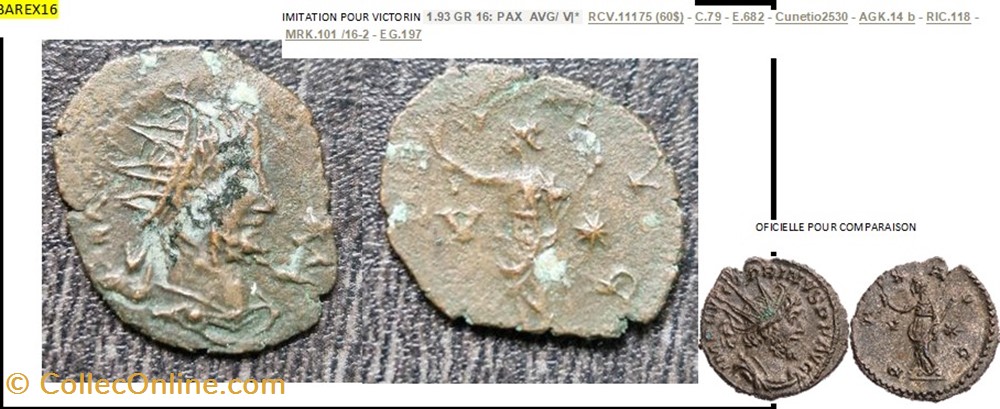 IMITATION VICTORIN PAX AVG/ V champ droit étoile champ gauche monnaies antiques romaines imperiales republicaines imitation victorin pax avg v champ droit etoile champ gauche