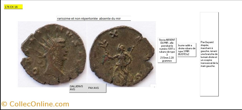 monnaies antiques romaines imperiales et republicaines siscia gallien pax avg marchant a gauche gallienvs avg
