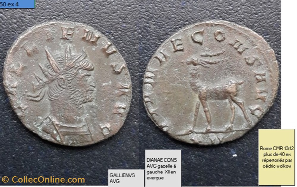 ROME GALLIEN DIANAE CONS AVG gazelle à gauche XII en exergue GALLIENVS AVG monnaies antiques romaines imperiales et republicaines rome gallien dianae cons avg gazelle a gauche xii en exergue gallienvs avg